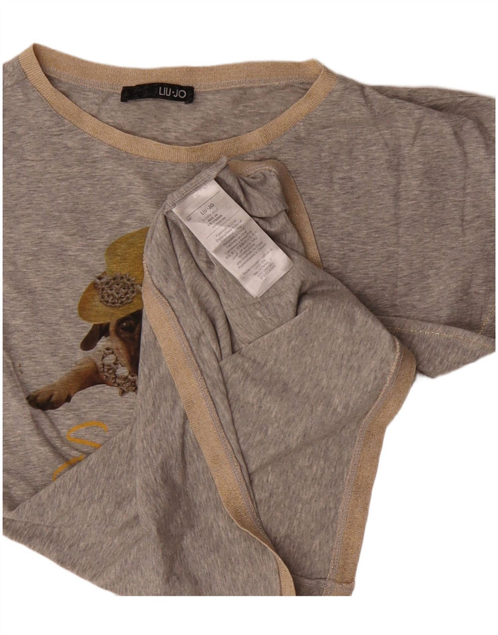 LIU JO Womens Graphic T-Shirt Top IT 44 Medium Grey Flecked Cotton