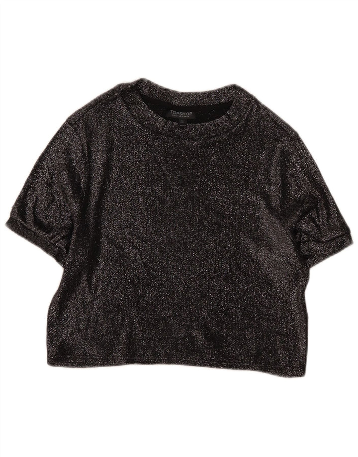 Topshop Womens Crop Blouse Top UK 14 Large Black Viscose