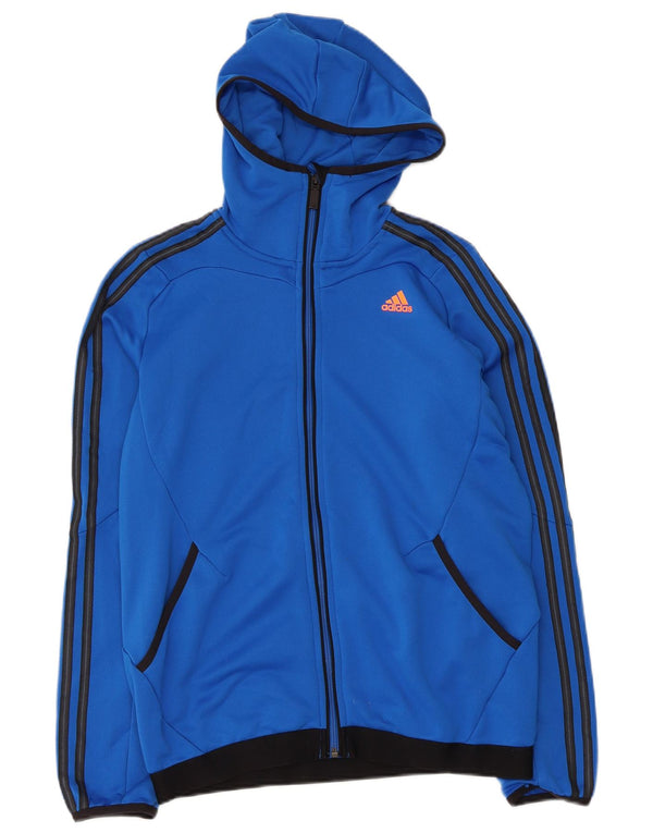 Adidas Boys Climalite Zip Hoodie Sweater 13-14 Years Blue Colourblock