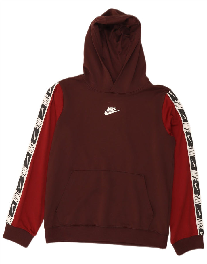 NIKE Boys Graphic Hoodie Jumper 12-13 Years Large Burgundy Colourblock
