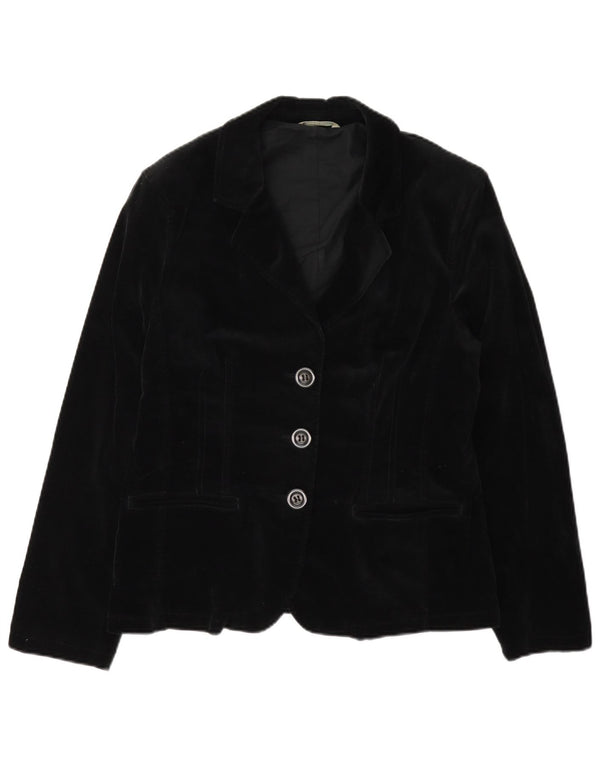 Marks & Spencer Womens 3 Button Velvet Blazer Jacket UK 14 Medium Black