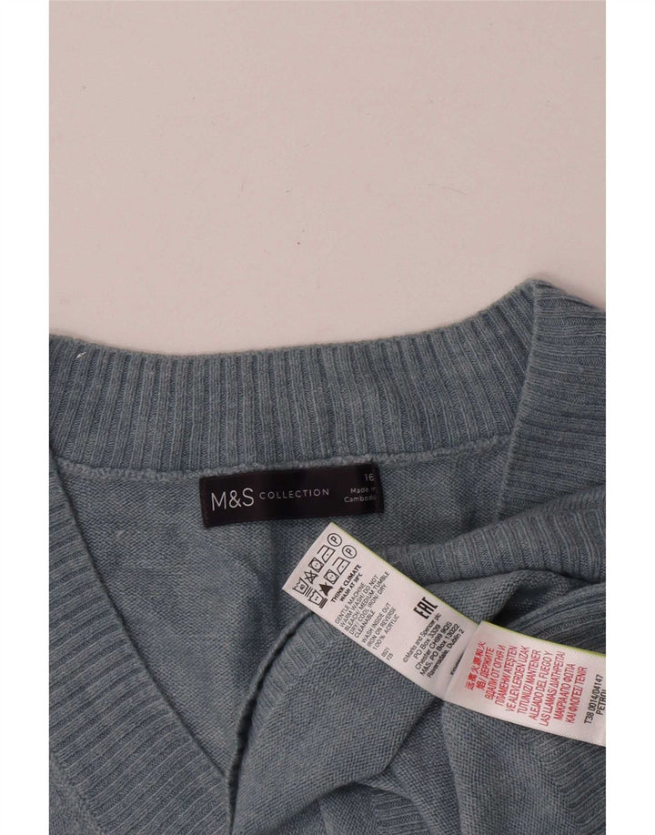 Marks & Spencer Womens V-Neck Jumper Sweater UK 16 Large Blue Acrylic