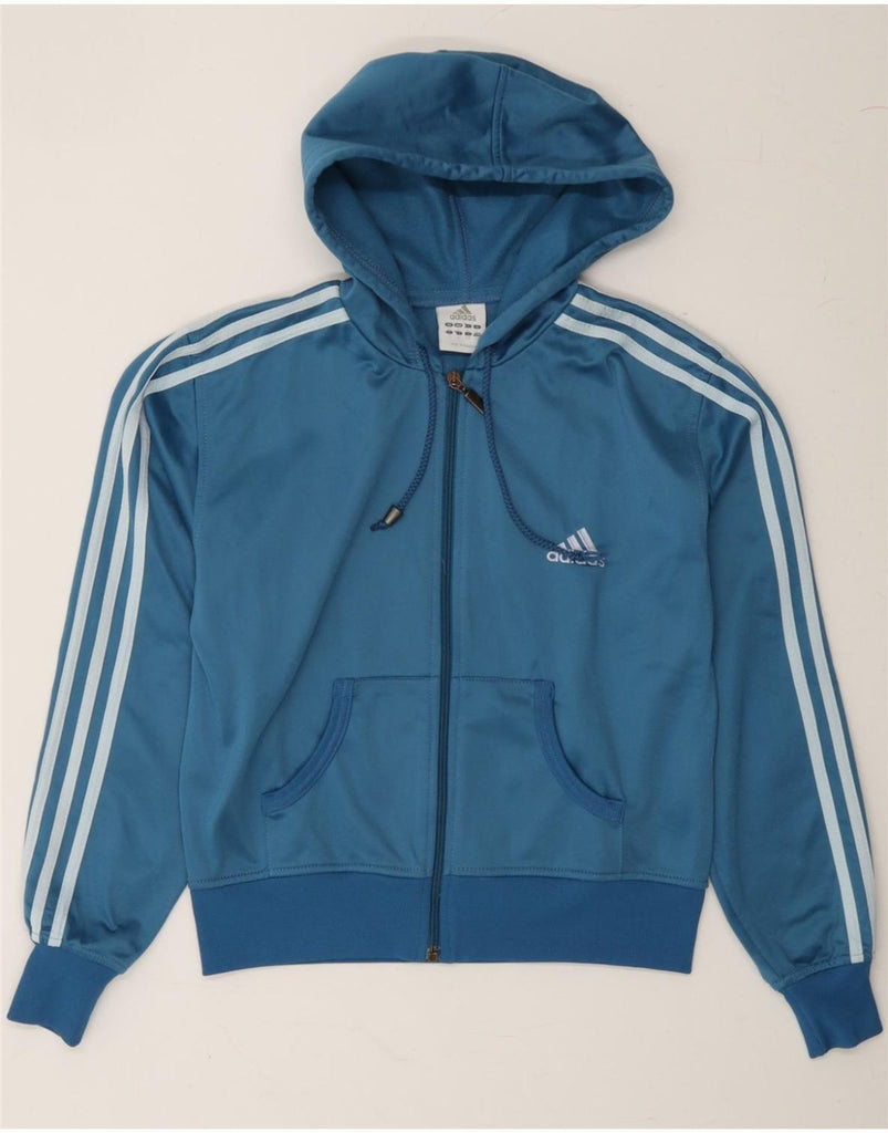 ADIDAS Womens Zip Hoodie Sweater UK 14 Large Blue Vintage Adidas and Second-Hand Adidas from Messina Hembry 