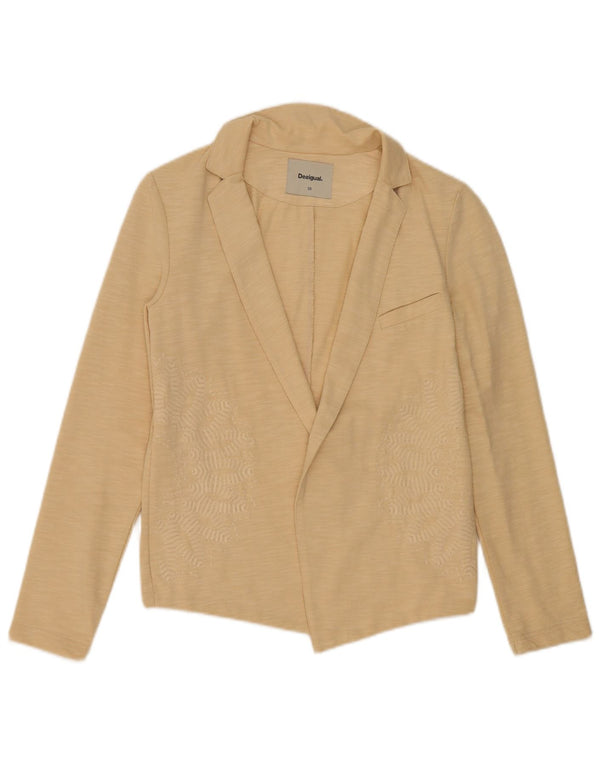 Desigual Womens Open Blazer Jacket EU 38 Medium Beige Flecked Cotton