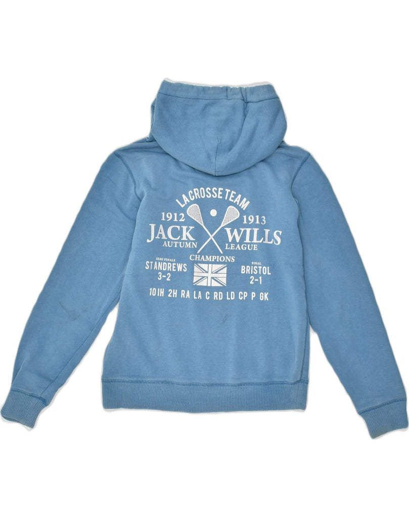 JACK WILLS Womens Graphic Hoodie Jumper UK 12 Medium Blue Cotton | Vintage Jack Wills | Thrift | Second-Hand Jack Wills | Used Clothing | Messina Hembry 