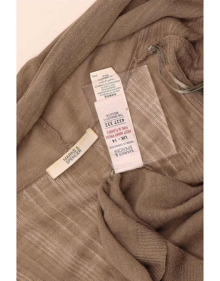 Marks & Spencer Womens Longline Open Cardigan Sweater UK 14 Medium Brown