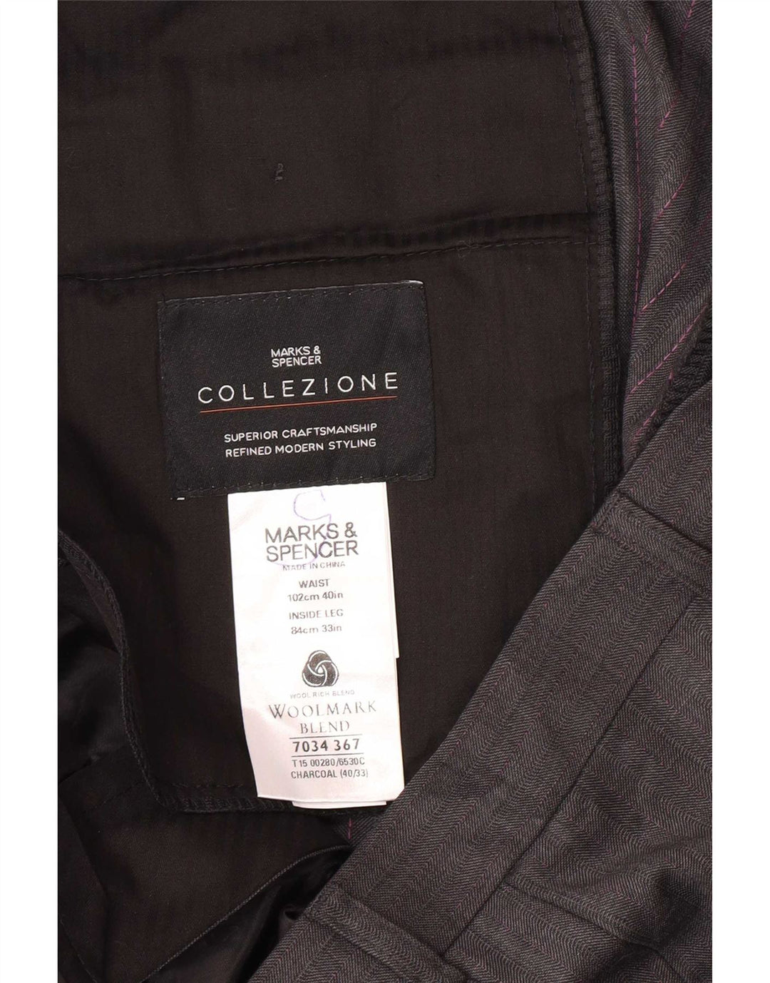 Marks & Spencer Mens Straight Suit Trousers W40 L33 Grey Wool