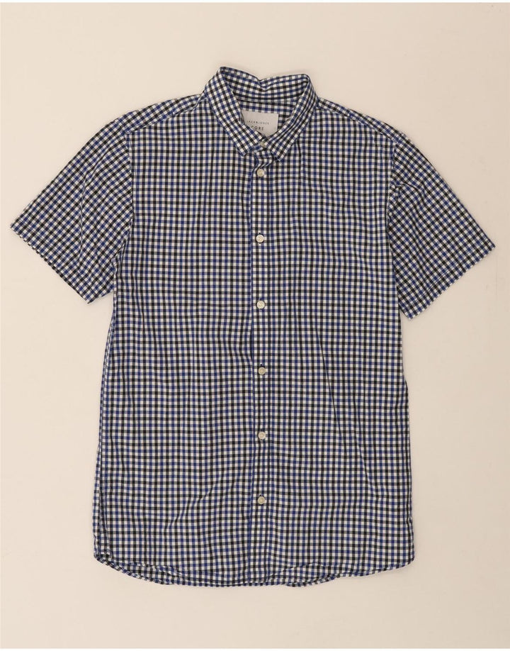 JACK & JONES Mens Slim Fit Short Sleeve Shirt Small Blue Gingham Cotton Vintage Jack & Jones and Second-Hand Jack & Jones from Messina Hembry 
