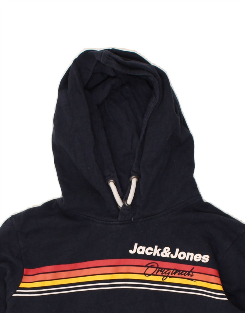 JACK & JONES Boys Graphic Hoodie Jumper 13-14 Years Navy Blue Cotton | Vintage Jack & Jones | Thrift | Second-Hand Jack & Jones | Used Clothing | Messina Hembry 