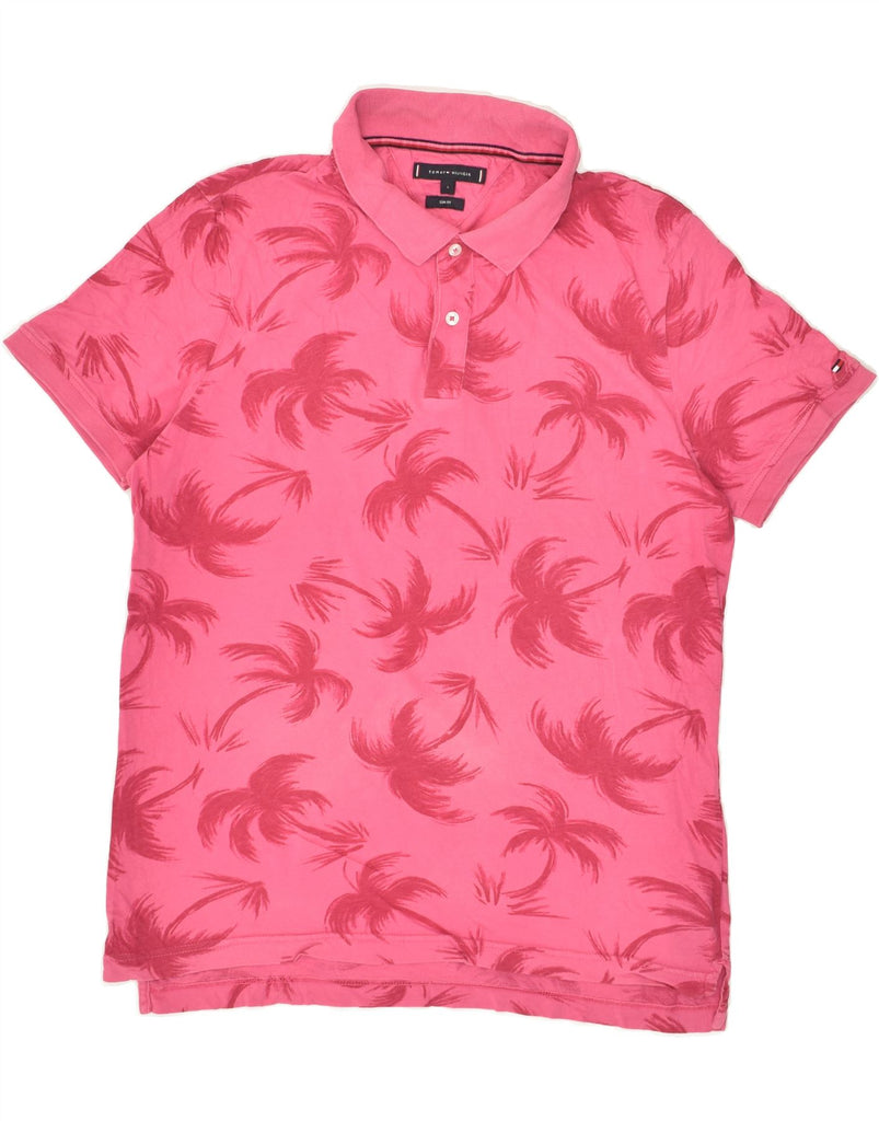 TOMMY HILFIGER Mens Graphic Slim Fit Polo Shirt Large Pink Cotton | Vintage Tommy Hilfiger | Thrift | Second-Hand Tommy Hilfiger | Used Clothing | Messina Hembry 