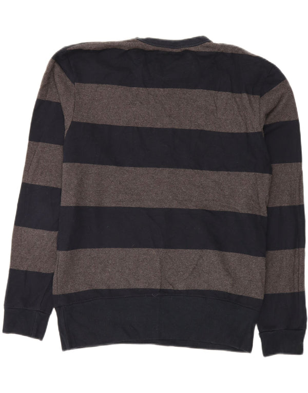 Zara Mens Crew Neck Jumper Sweater XL Navy Blue Striped Cotton