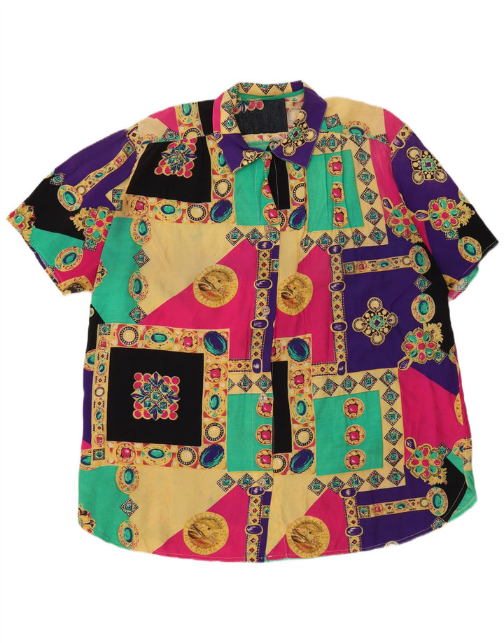 Vintage Womens Short Sleeve Shirt Blouse UK 20 2XL Multicoloured Patchwork