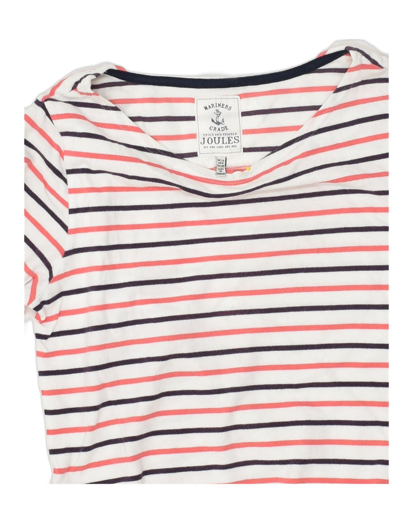 JOULES Womens Top 3/4 Sleeve UK 12 Medium White Striped Cotton | Vintage Joules | Thrift | Second-Hand Joules | Used Clothing | Messina Hembry 