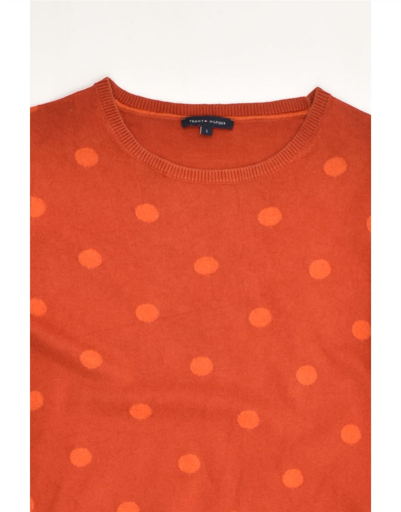 TOMMY HILFIGER Womens Crew Neck Jumper Sweater UK 8 Small Orange Polka Dot | Vintage Tommy Hilfiger | Thrift | Second-Hand Tommy Hilfiger | Used Clothing | Messina Hembry 