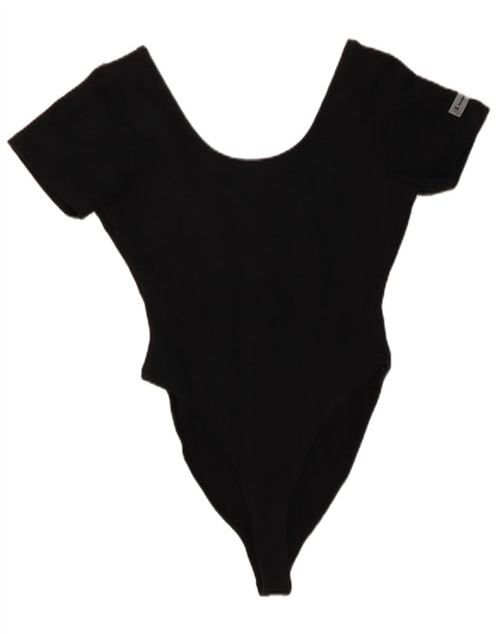 Champion Womens Bodysuit UK 14 Large Black Cotton
