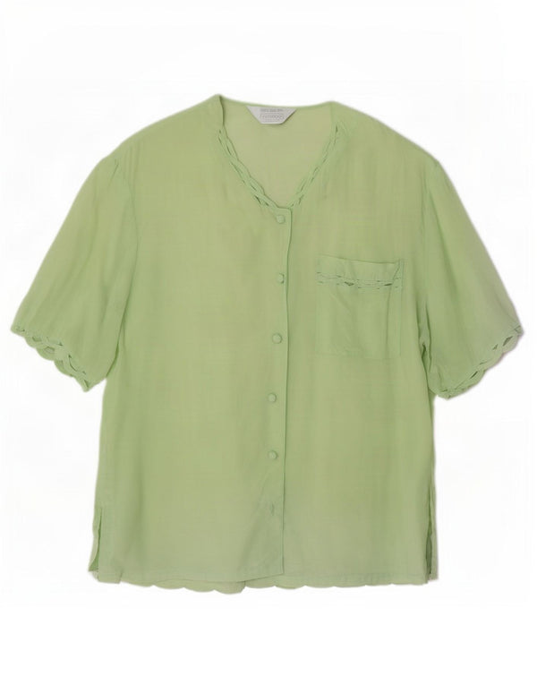 Coocoon Womens Short Sleeve Shirt Blouse UK 16 Large Green Silk