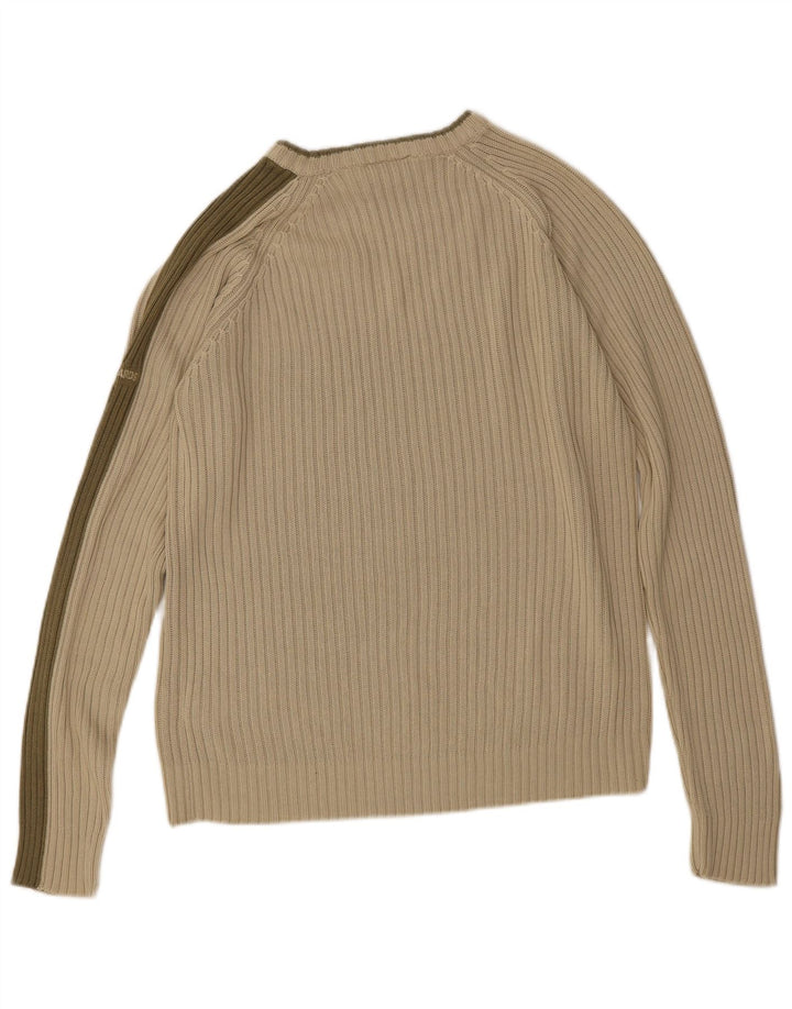 Vintage Mens Boat Neck Jumper Sweater Medium Green Striped