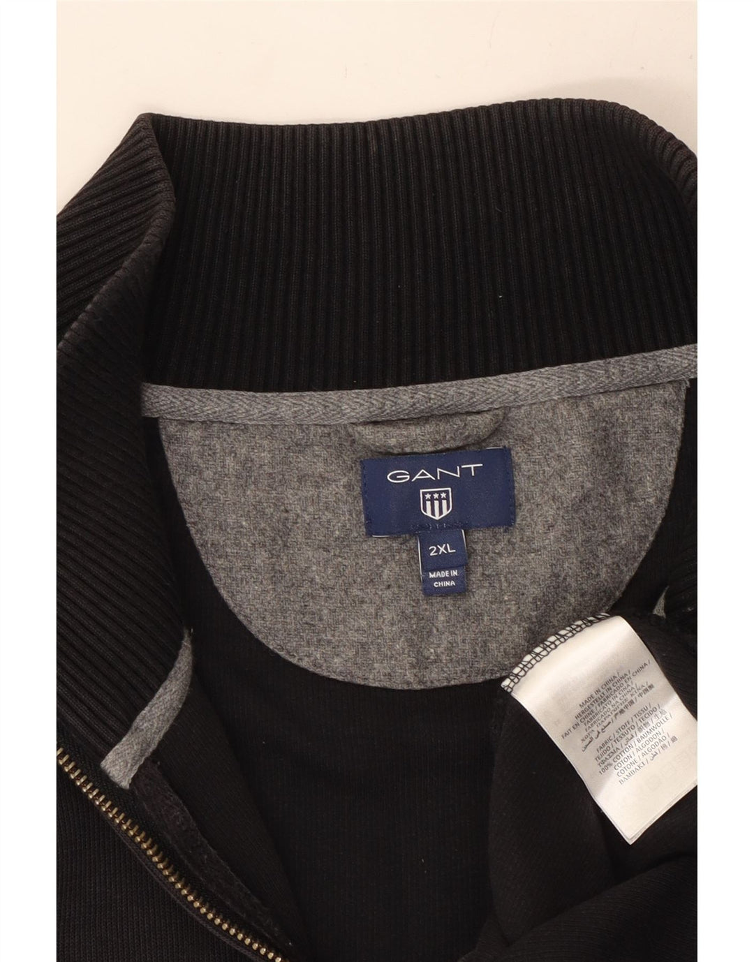 Gant Mens Zip Neck Jumper Sweater 2XL Black Cotton