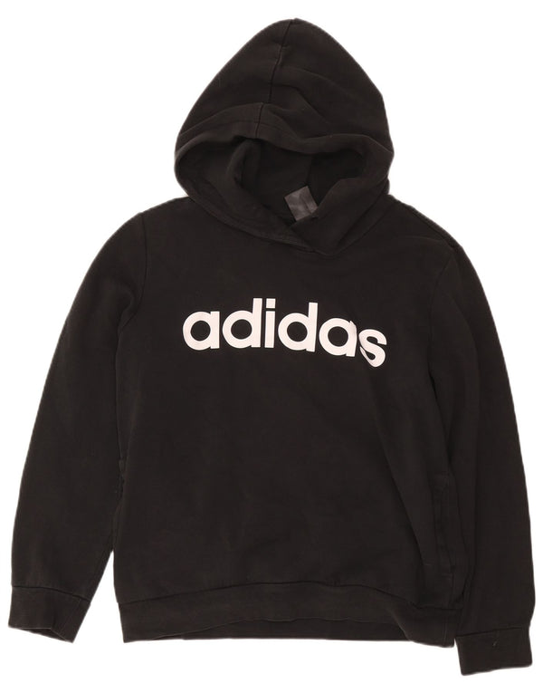 Adidas Womens Graphic Hoodie Jumper UK 16/18 Large Black Cotton