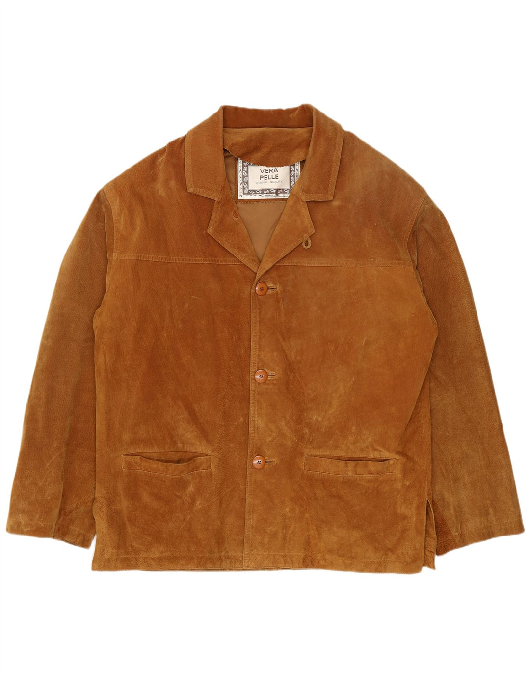 Vintage Mens Suede Jacket IT 46 Small Beige Leather