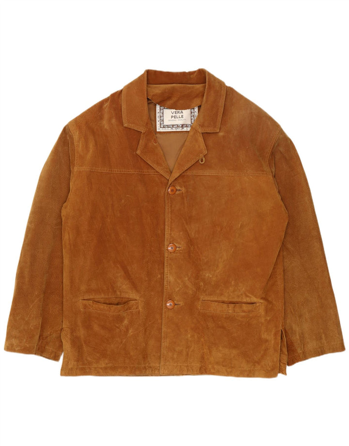 Vintage Mens Suede Jacket IT 46 Small Beige Leather