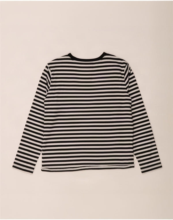 Marks & Spencer Womens Top Long Sleeve UK 12 Medium Black Striped Cotton