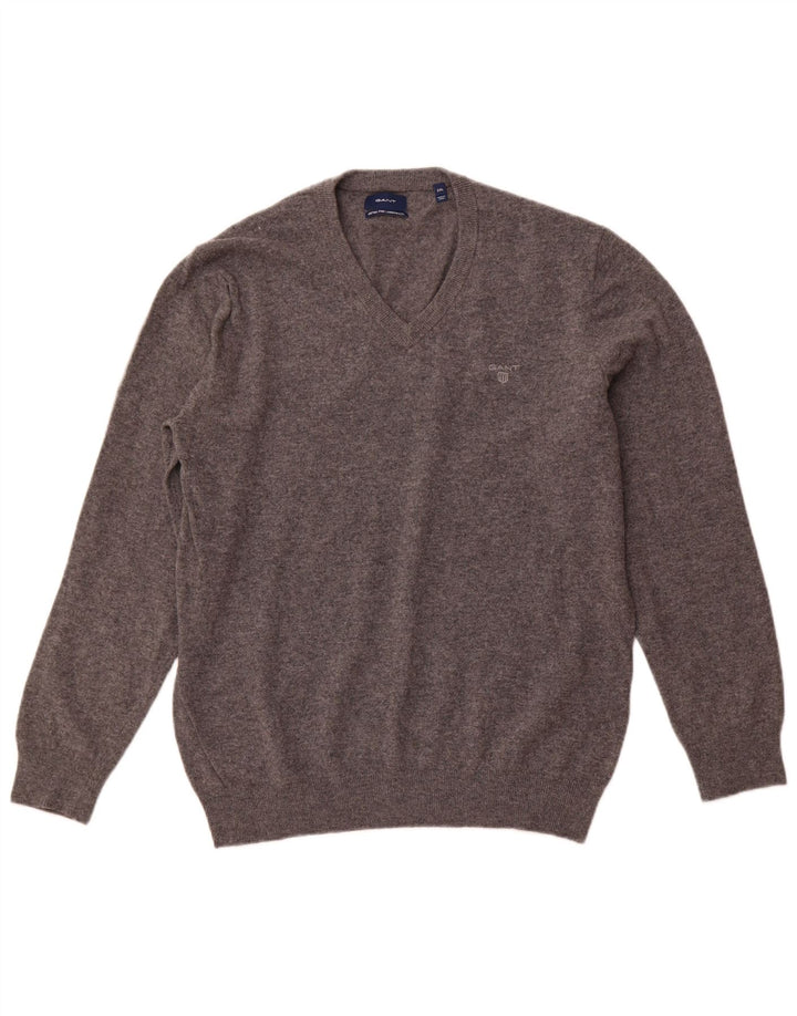 GANT Mens V-Neck Jumper Sweater 2XL Grey Lambswool