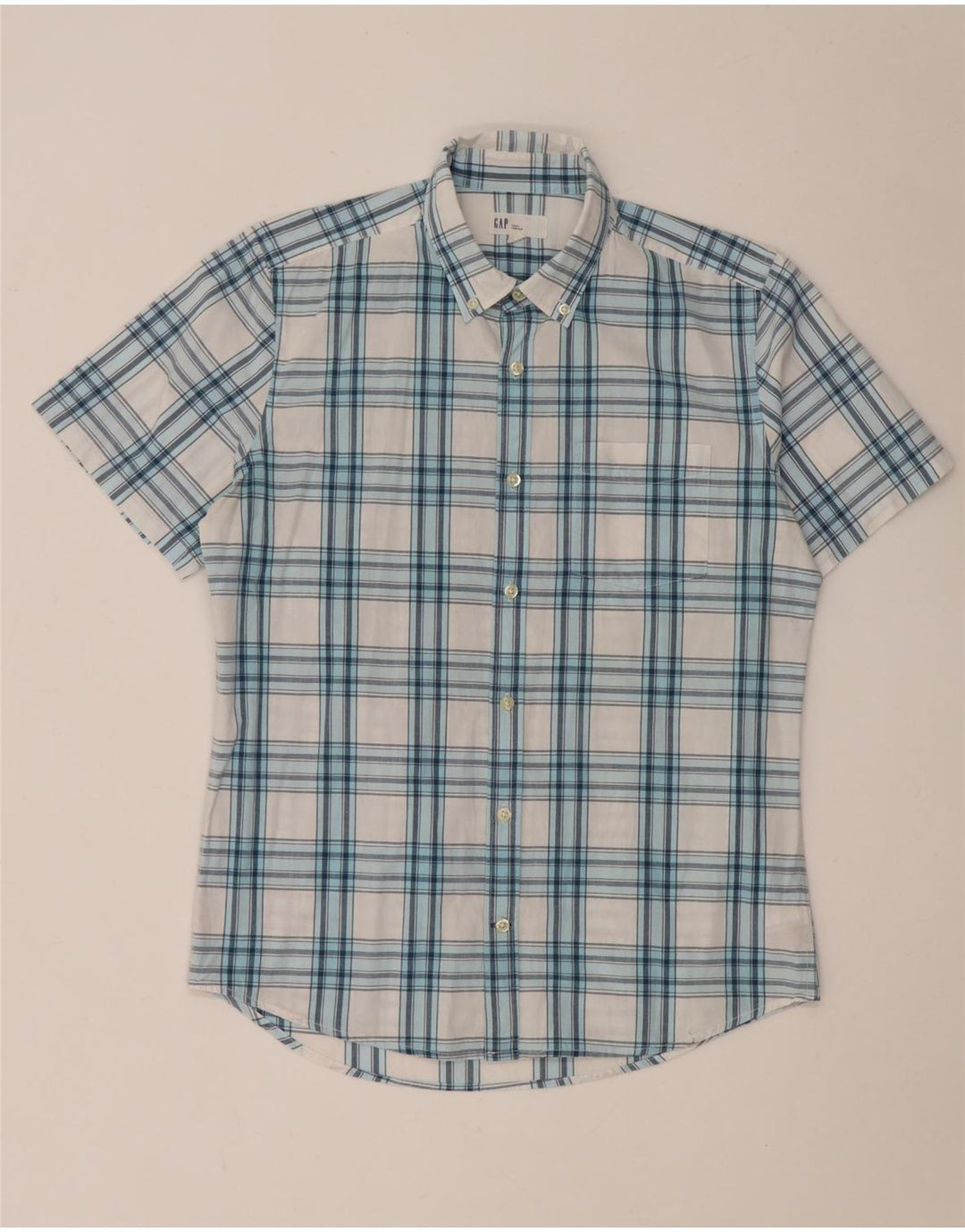 Gap Mens Short Sleeve Slim Fit Shirt Medium White Check Cotton