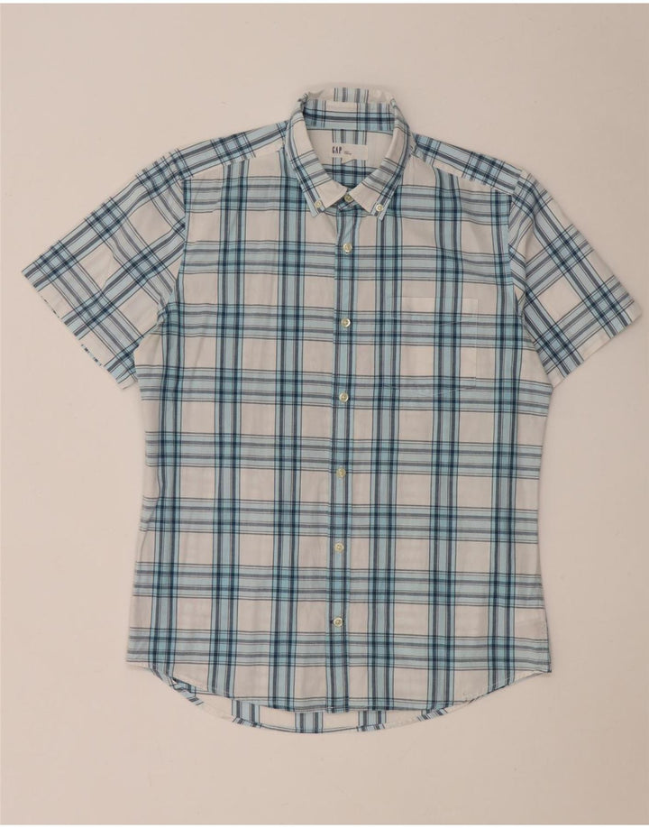 Gap Mens Short Sleeve Slim Fit Shirt Medium White Check Cotton