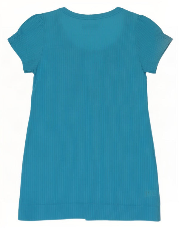 Marks & Spencer Womens A-Line Dress UK 12 Medium Turquoise Pinstripe Cotton