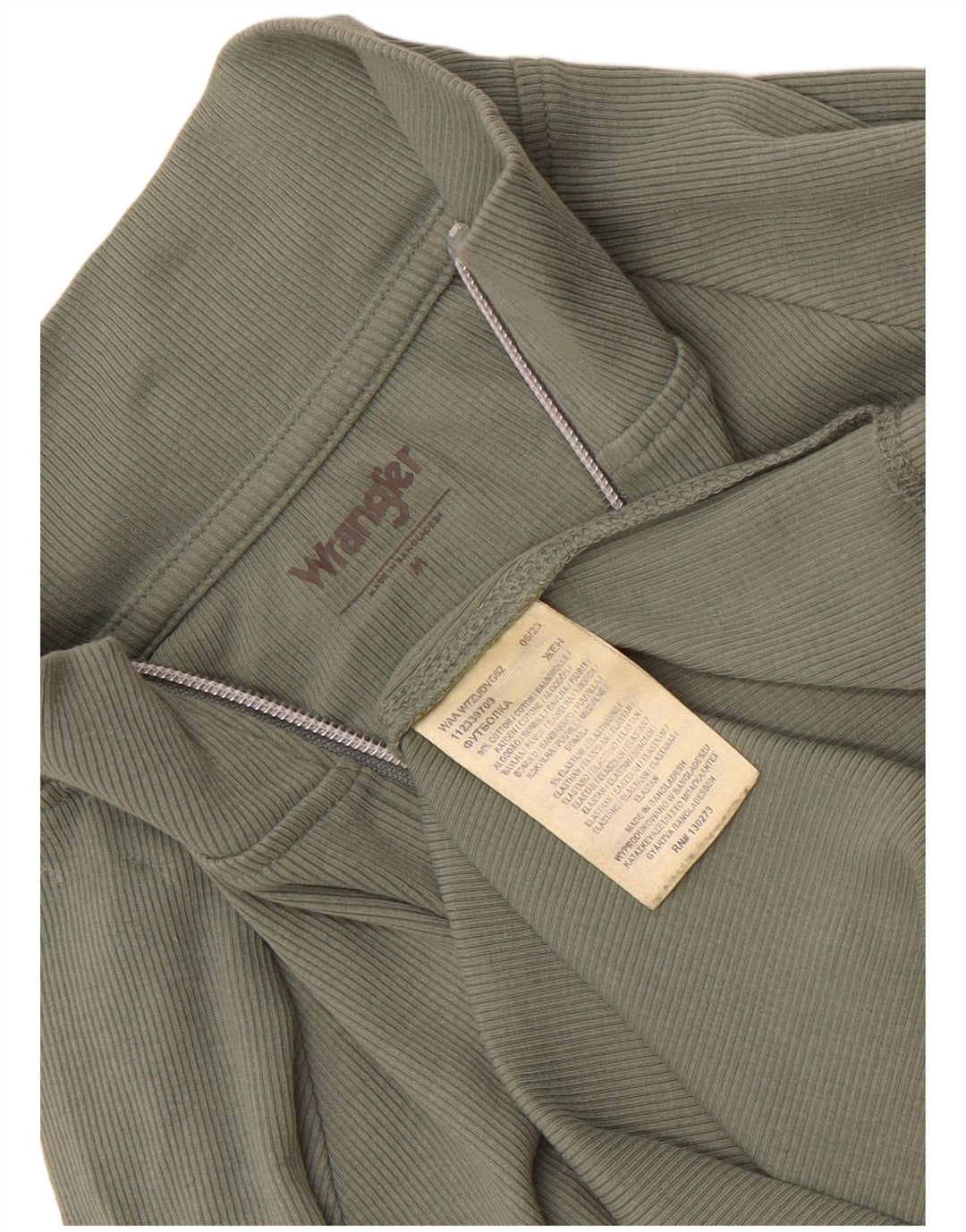 Wrangler Womens Zip Neck Top Long Sleeve UK 12 Medium Green Cotton