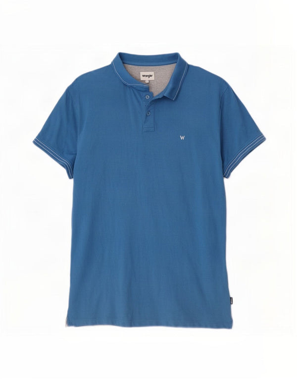 Wrangler Mens Polo Shirt 2XL Blue Striped Cotton