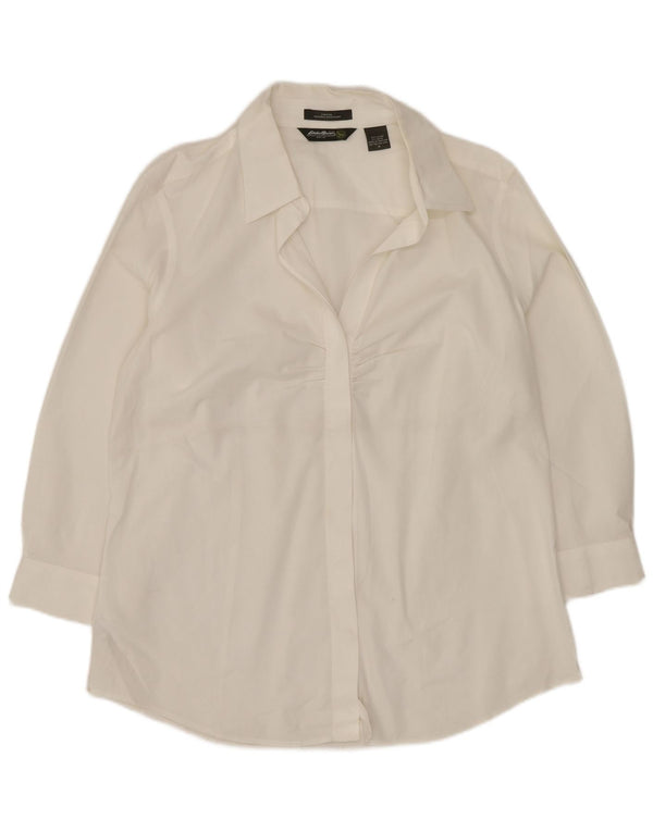 Eddie Bauer Womens 3/4 Sleeve Pullover Shirt UK 14 Medium White Cotton