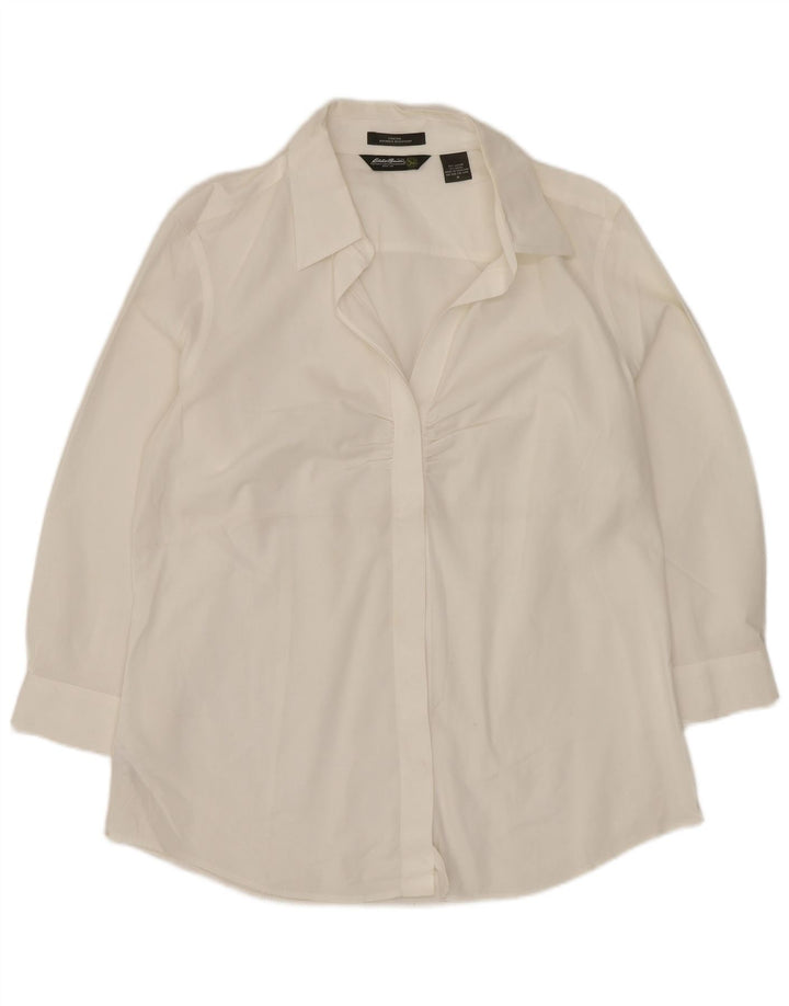 Eddie Bauer Womens 3/4 Sleeve Pullover Shirt UK 14 Medium White Cotton