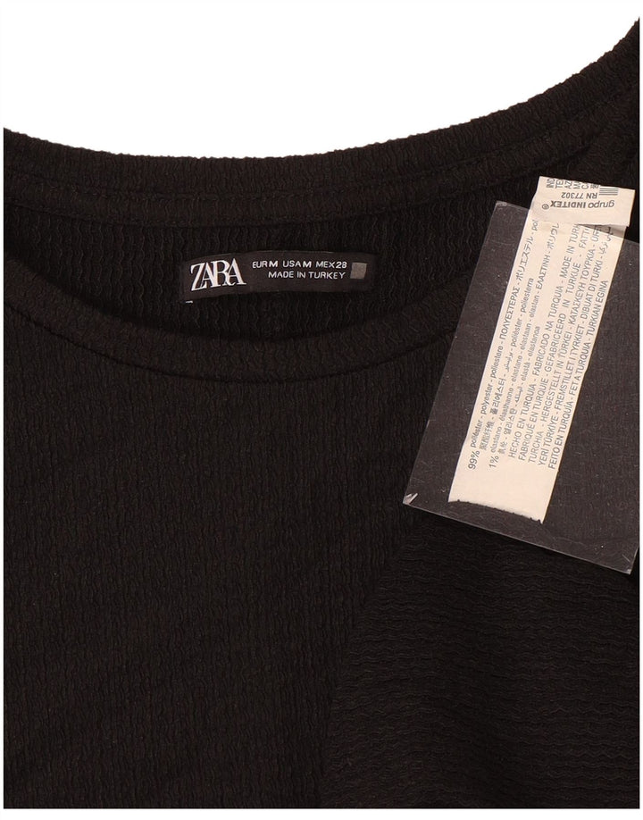 Zara Womens T-Shirt Top UK 14 Medium Black Polyester