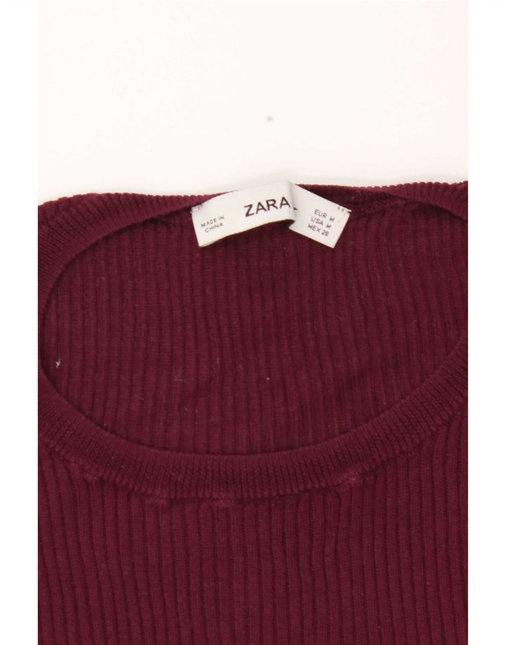 Zara Womens T-Shirt Top UK 12 Medium Burgundy