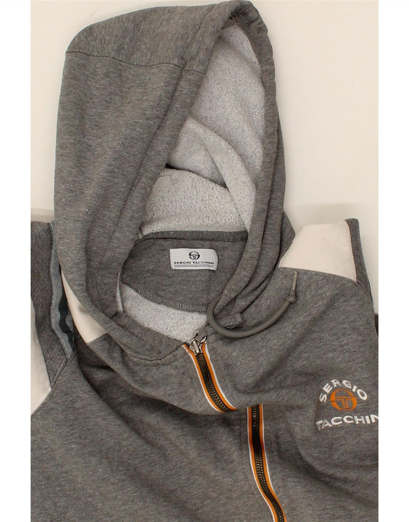 SERGIO TACCHINI Womens Zip Hoodie Sweater UK 18 XL Grey Colourblock Cotton | Vintage Sergio Tacchini | Thrift | Second-Hand Sergio Tacchini | Used Clothing | Messina Hembry 