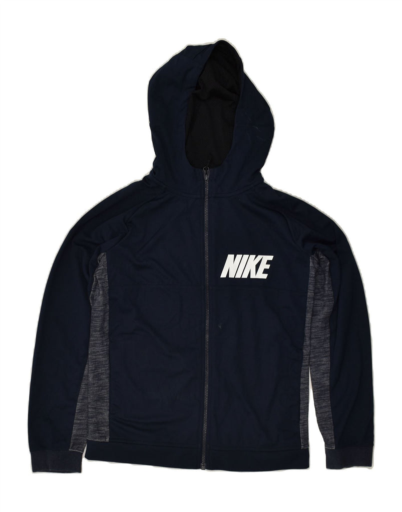 NIKE Boys Zip Hoodie Sweater 13-14 Years XL Navy Blue Polyester | Vintage Nike | Thrift | Second-Hand Nike | Used Clothing | Messina Hembry 