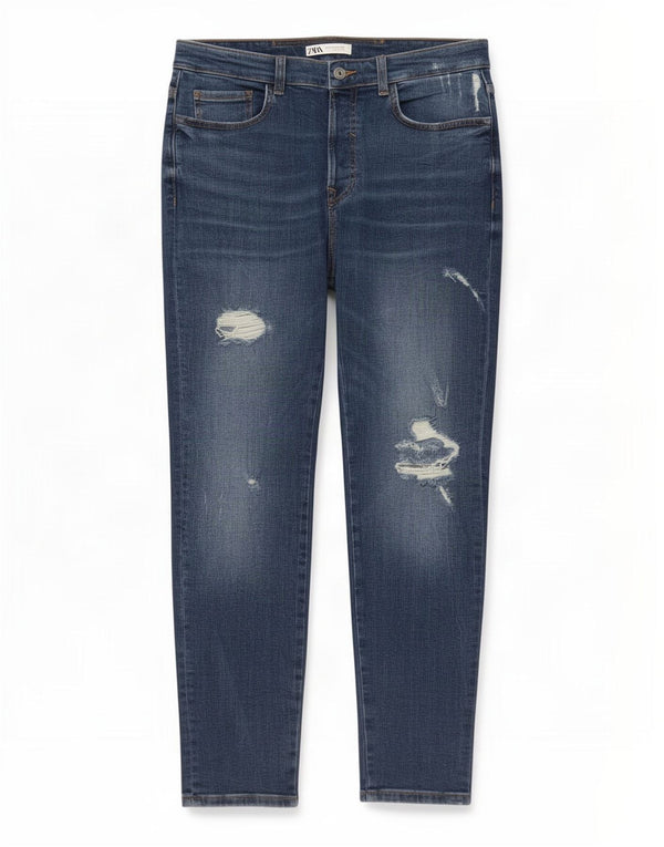 Zara Mens Distressed Skinny Jeans EU 44 Large W34 L28 Blue Cotton