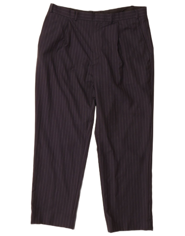 Marks & Spencer Mens Pegged Casual Trousers W36 L29 Navy Blue Pinstripe