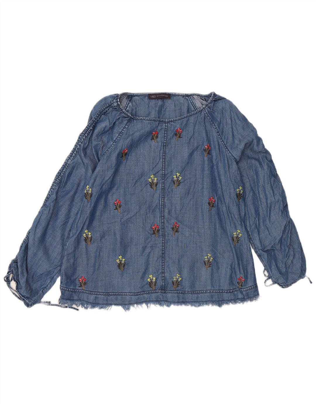 Marks & Spencer Womens Long Sleeve Blouse Top UK 14 Medium Blue Floral