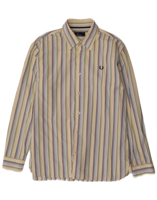 Fred Perry Mens Shirt Large Yellow Pinstripe Cotton