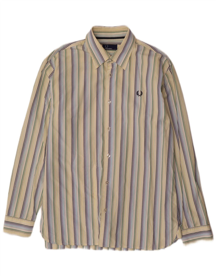 Fred Perry Mens Shirt Large Yellow Pinstripe Cotton