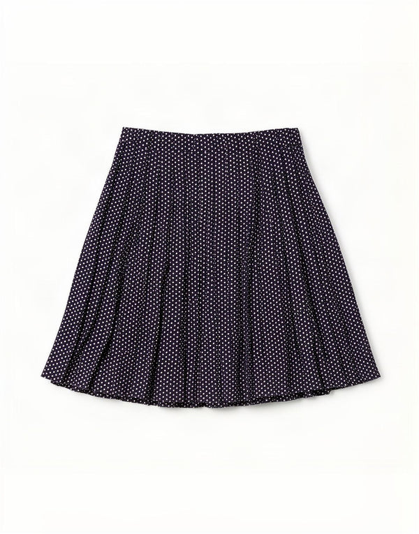 Vintage Womens Knife Pleated Skirt W32 Large Navy Blue Spotted Acetate