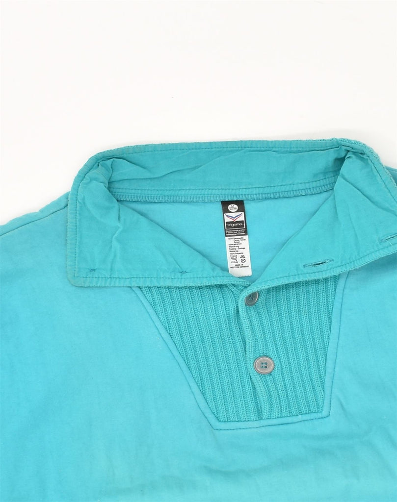 TRIGEMA Mens Button Neck Sweatshirt Jumper Medium Turquoise Cotton | Vintage Trigema | Thrift | Second-Hand Trigema | Used Clothing | Messina Hembry 