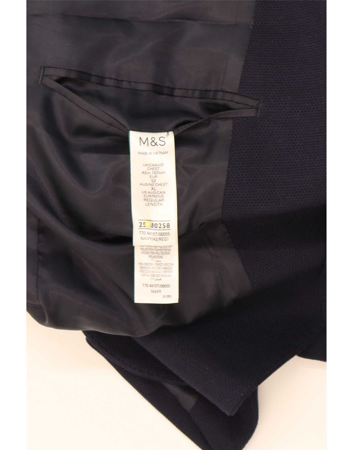 Marks & Spencer Mens 2 Button Blazer Jacket UK 42 Large Navy Blue Polyamide