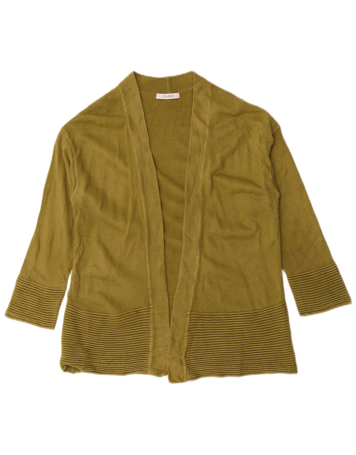 Marks & Spencer Womens 3/4 Sleeve Open Cardigan Sweater UK 14 Medium Khaki