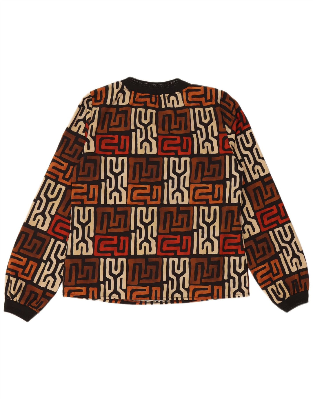 VINTAGE Womens Top Long Sleeve UK 12 Medium Brown Geometric