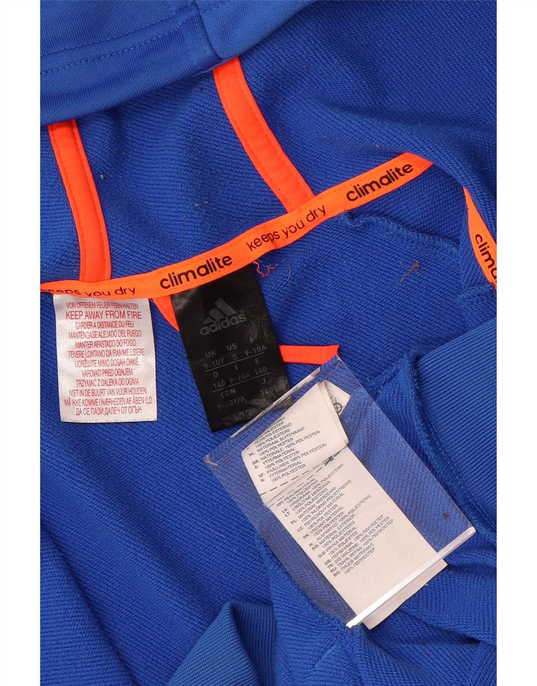 ADIDAS Boys Climalite Zip Hoodie Sweater 9-10 Years Blue Colourblock