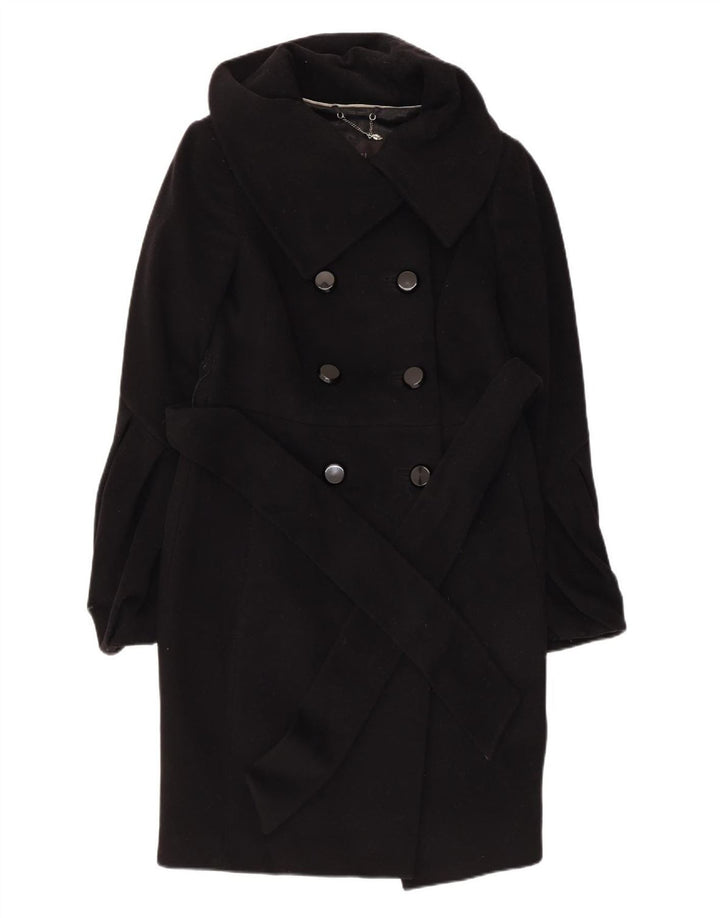 COAST Womens Double Breasted Coat UK 10 Small Black Wool